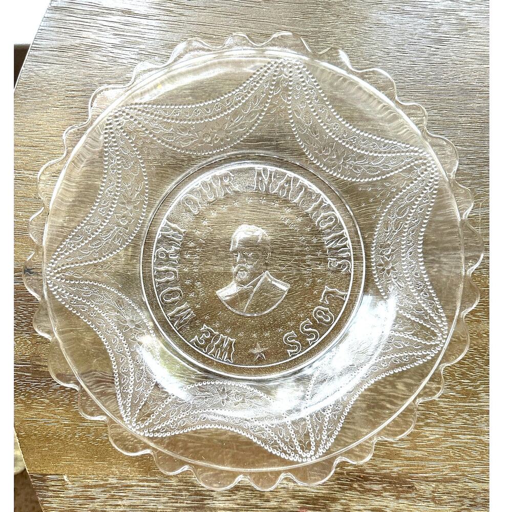 Antique Style c1881 James Garfield Memorial EAPG Glass Plate Mourning Portrait